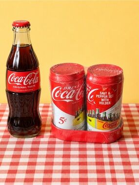 The Tin Box Company Nostalgic Coca Cola Salt and Pepper Shaker Set with Holder